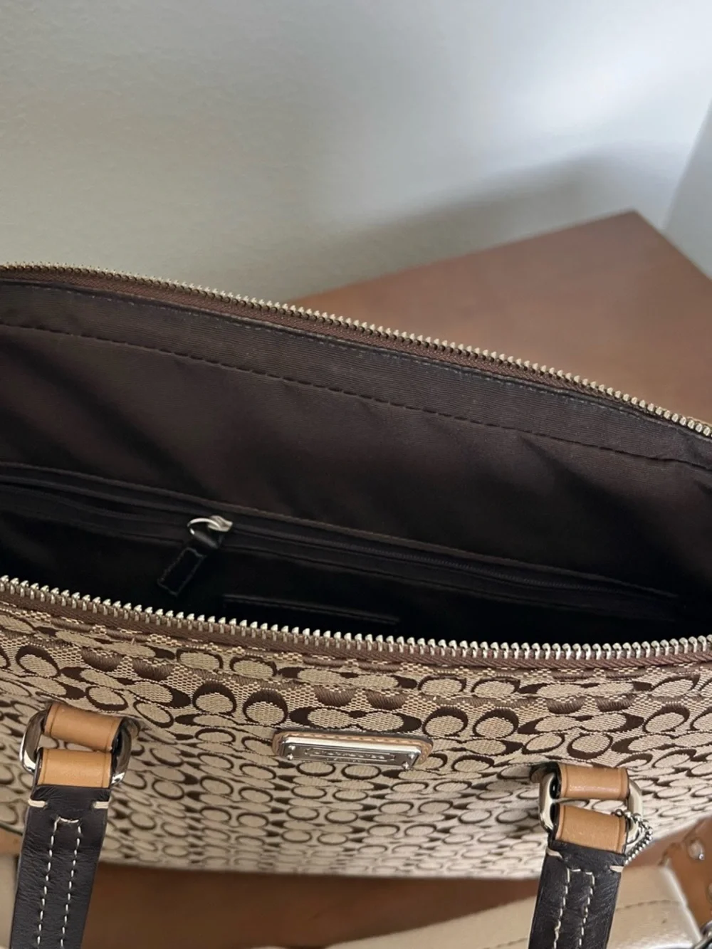 Coach Signature Canvas Laptop Briefcase in Tan and Brown